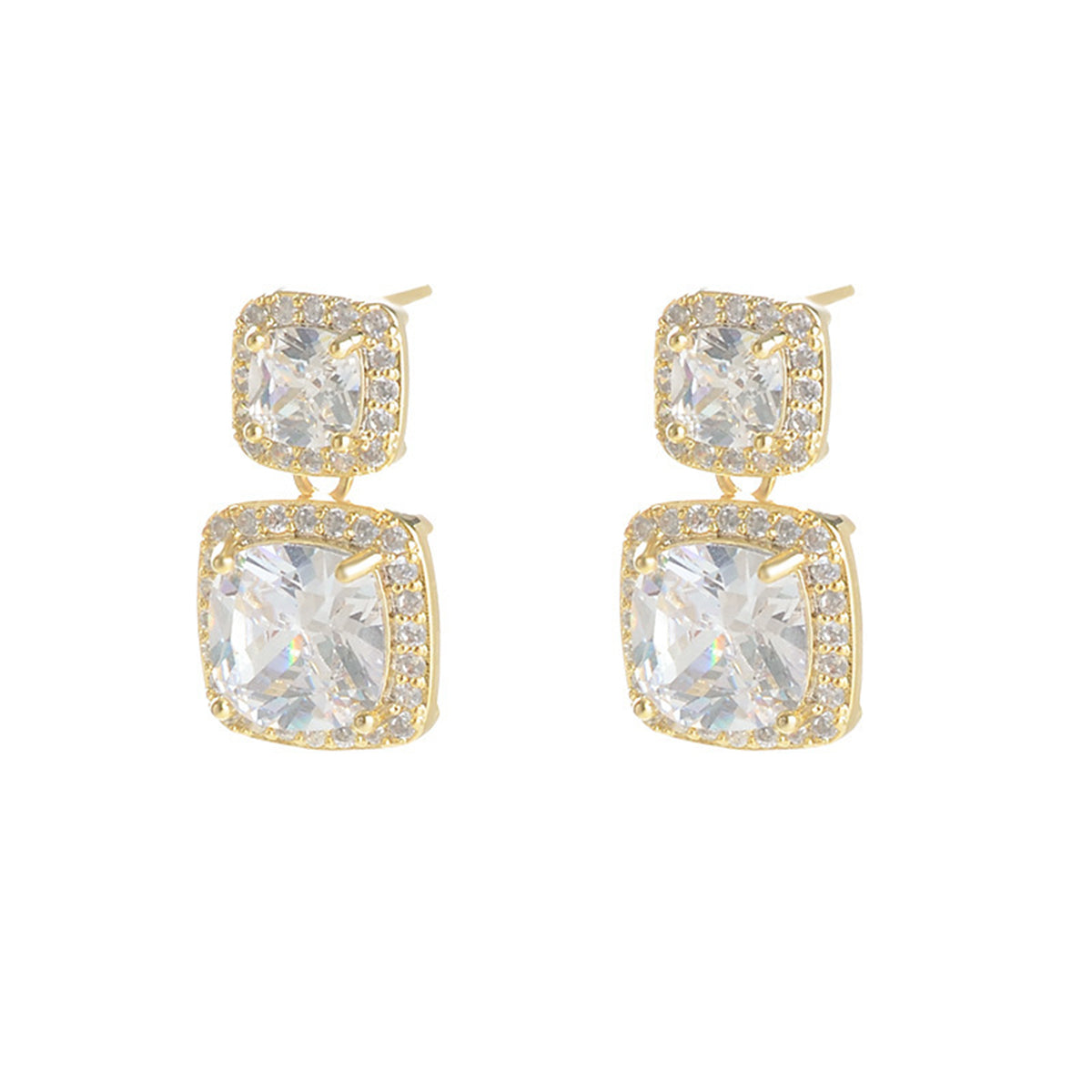 Cubic Zirconia & Crystal 18K Gold-Plated Double Cushion Drop Earrings