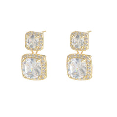 Cubic Zirconia & Crystal 18K Gold-Plated Double Cushion Drop Earrings
