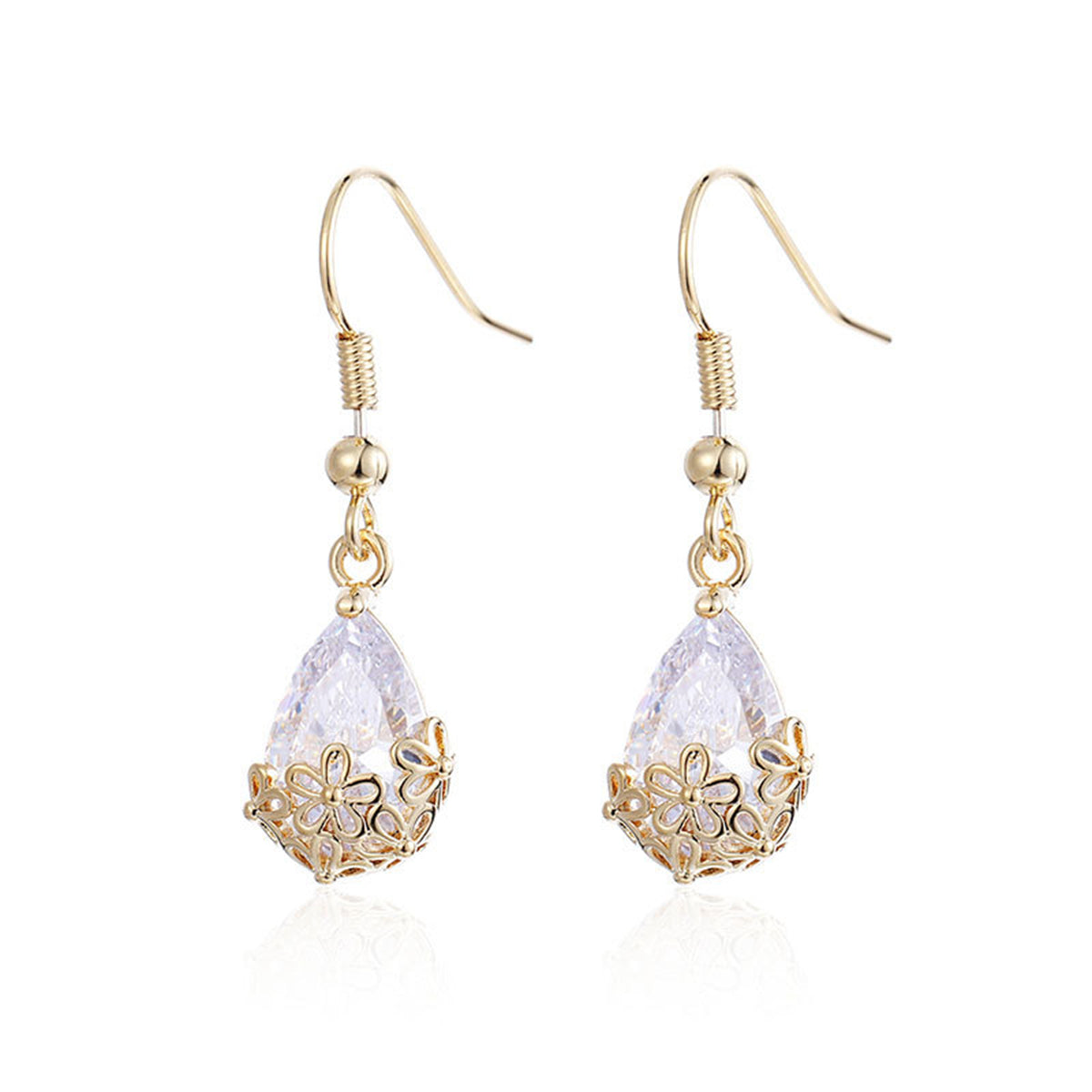 18K Gold-Plated & Crystal Floral Drop Earrings