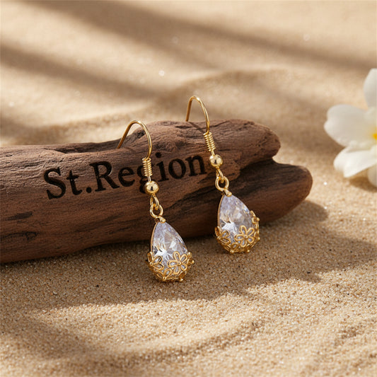 18K Gold-Plated & Crystal Floral Drop Earrings - Street Region