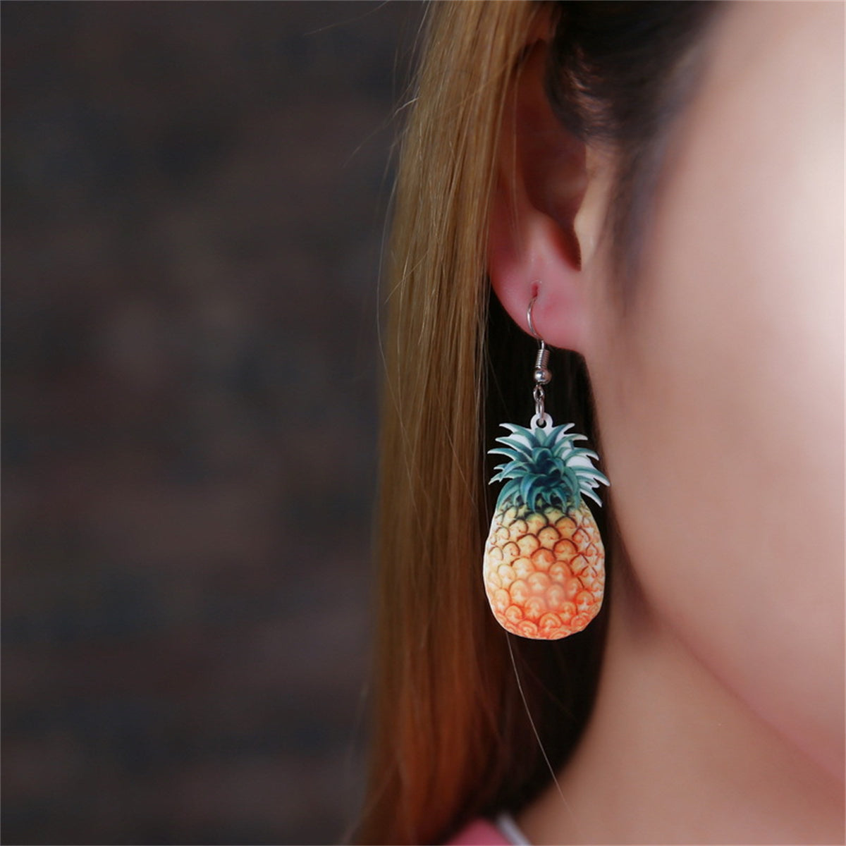Yellow Acrylic & Silver-Plated Pineapple Drop Earrings