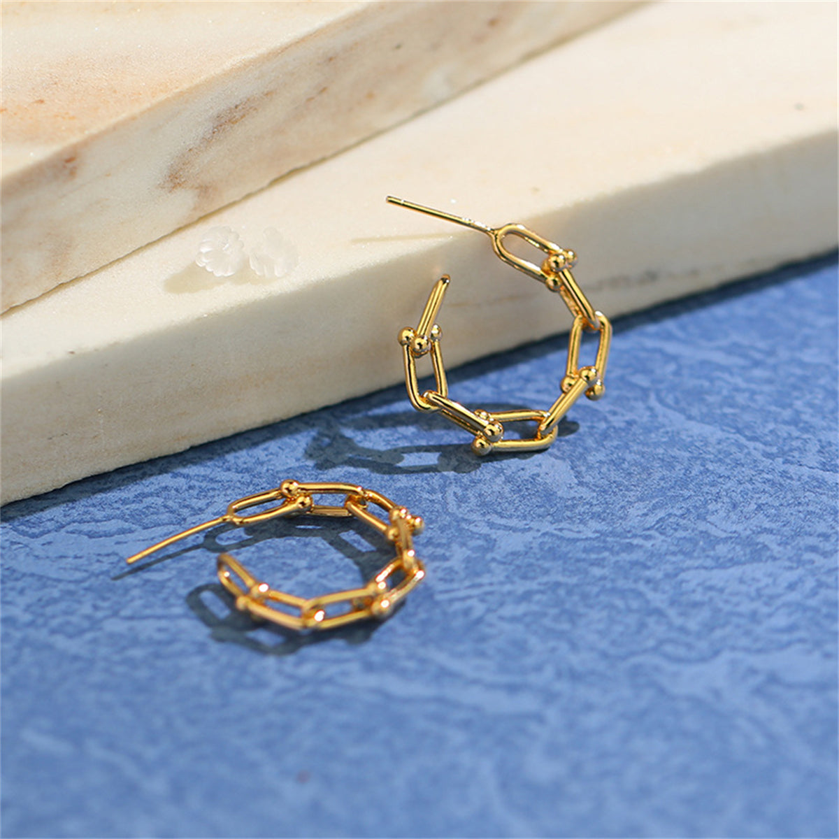 18K Gold-Plated Studded Paperclip Hoop Earrings