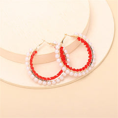 Red Acrylic & Pearl 18K Gold-Plated Hoop Earrings