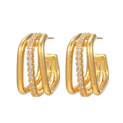 Cubic Zirconia & 18K Gold-Plated Square Huggie Earrings