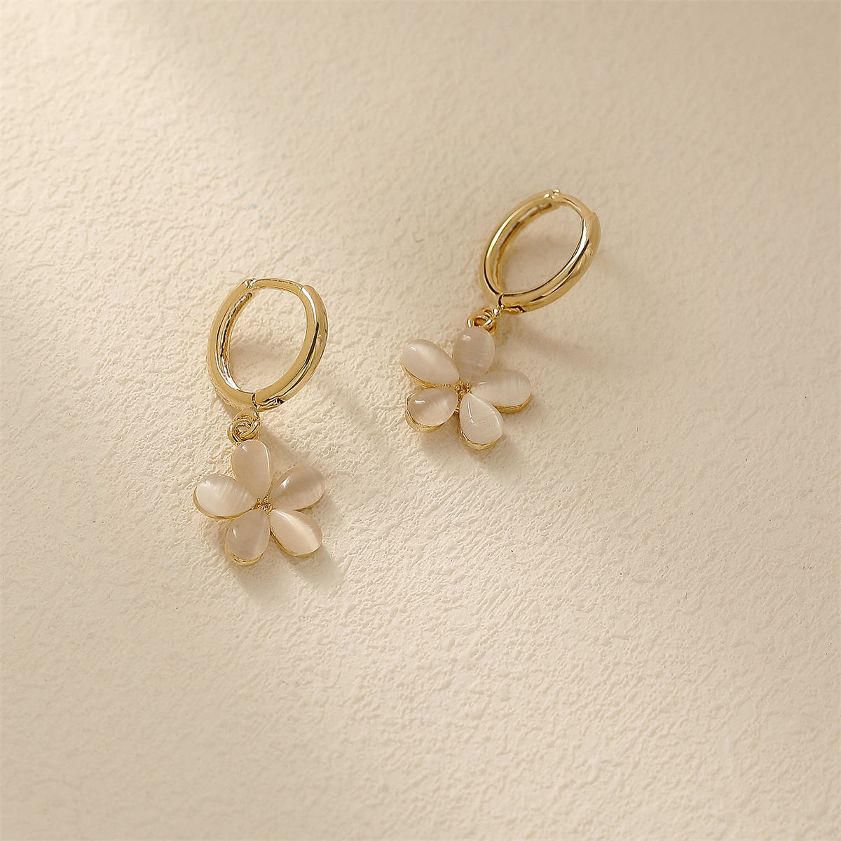 Cat's Eye & 18K Gold-Plated Flower Huggie Earrings
