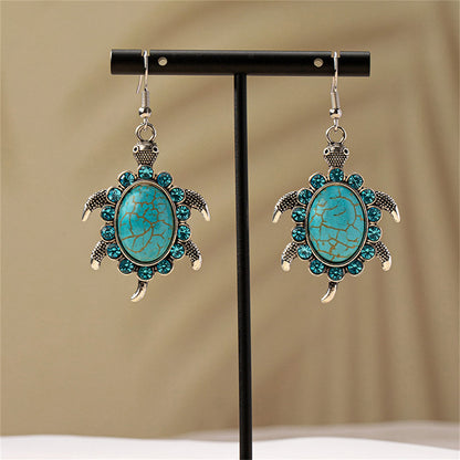 Blue Cubic Zirconia and Turquoise Sea Turtle Drop Earrings, drop earrings for women, everyday style, side view
