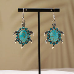Blue Cubic Zirconia & Turquoise Sea Turtle Drop Earrings