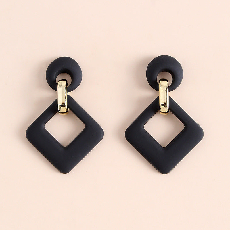Black Enamel & 18K Gold-Plated Open Rhombus Drop Earrings