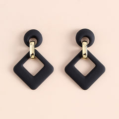 Black Enamel & 18K Gold-Plated Open Rhombus Drop Earrings