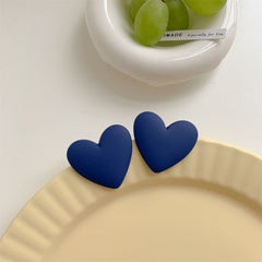 Navy Acrylic & Silver-Plated Heart Stud Earrings