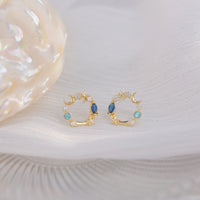 Blue Crystal & Cubic Zirconia 18k Gold-Plated Moon & Star Stud Earrings
