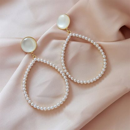 Quartz and Pearl 18K Gold-Plated Open Teardrop Earrings, gold drop earrings for women, everyday style, side view