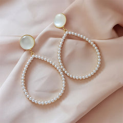 Quartz & Pearl 18K Gold-Plated Open Teardrop Earrings