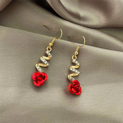 Red & Cubic Zirconia Swirl Rose Drop Earrings