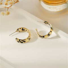 Beige & Black Acrylic Leopard Print Huggie Earrings