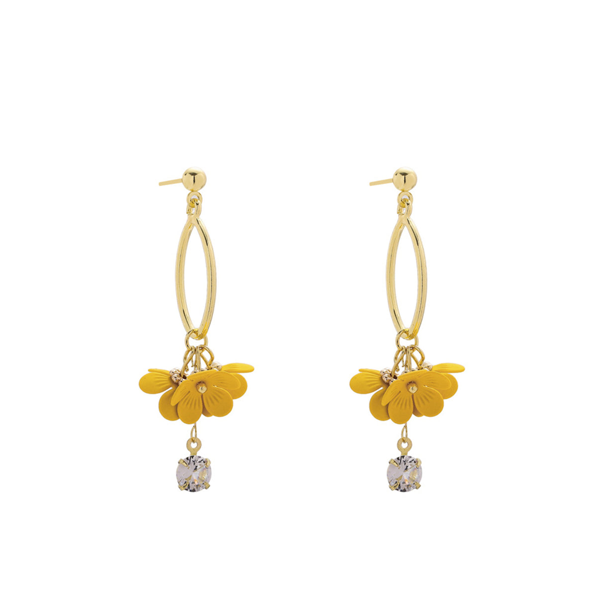 Yellow Acrylic & Cubic Zirconia 18K Gold-Plated Floral Drop Earrings
