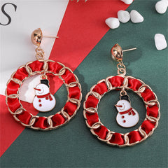 Red Enamel & Polyster 18K Gold-Plated Snowman Curb Chain Circle Drop Earrings
