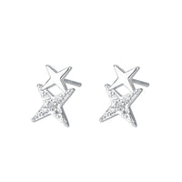 Cubic Zirconia & Silver-Plated Double Star Stud Earrings