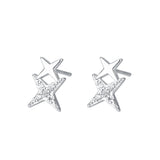 Cubic Zirconia & Silver-Plated Double Star Stud Earrings