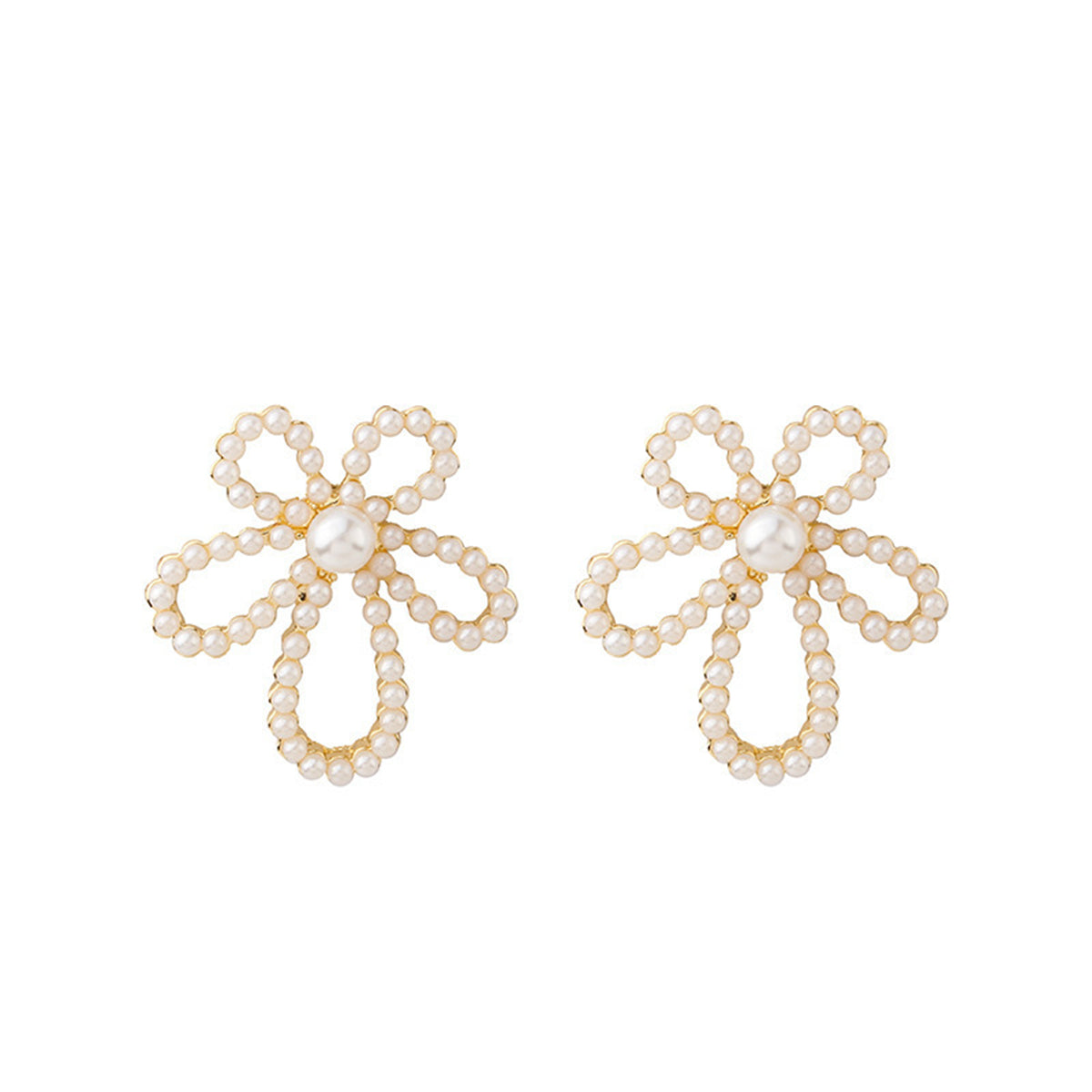 Pearl & 18K Gold-Plated Flower Stud Earrings