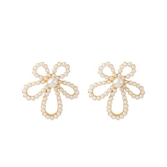 Pearl & 18K Gold-Plated Openwork Flower Stud Earrings