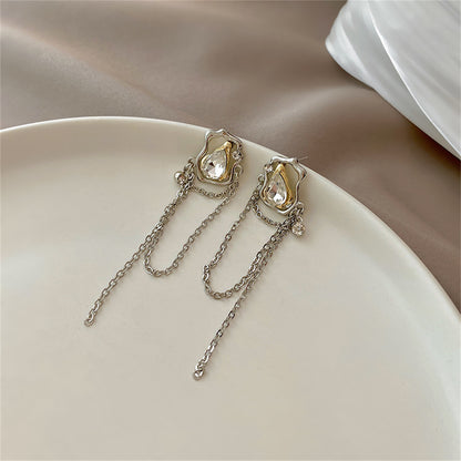 Cubic Zirconia and Crystal Abstract Chain Drop Earrings, drop earrings for women, elegant gift for her, detail close-up