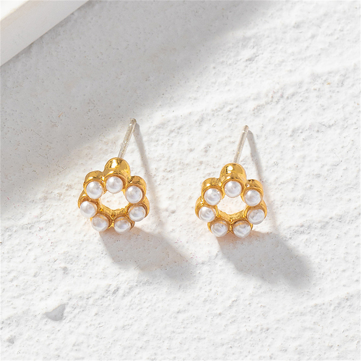 White Pearl & 18K Gold-Plated Flower Stud Earrings