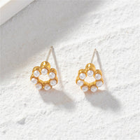 White Pearl & 18k Gold-Plated Flower Stud Earrings