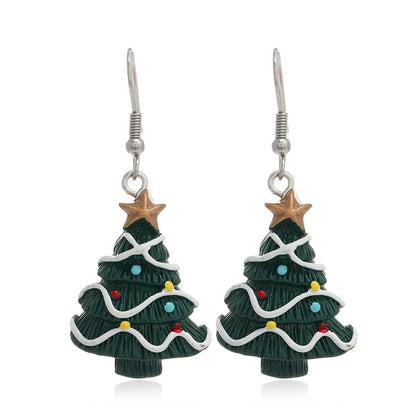 Green Resin and Silver-Plated Christmas Tree Drop Earrings, silver drop earrings for women, everyday style, side view