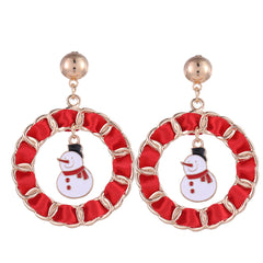 Red Enamel & Polyster 18K Gold-Plated Snowman Curb Chain Circle Drop Earrings