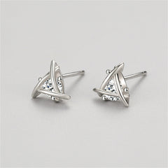 Cubic Zirconia & Silver-Plated Triangle Stud Earrings