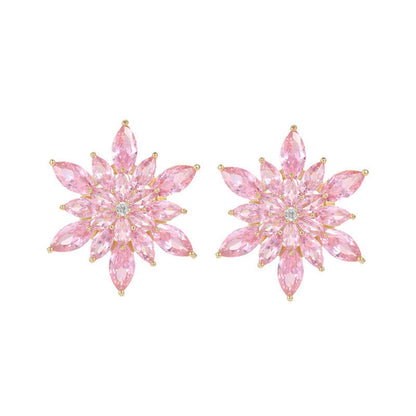 Crystal and Cubic Zirconia Snowflake Stud Earrings, stud earrings for women, vintage-inspired design, front view