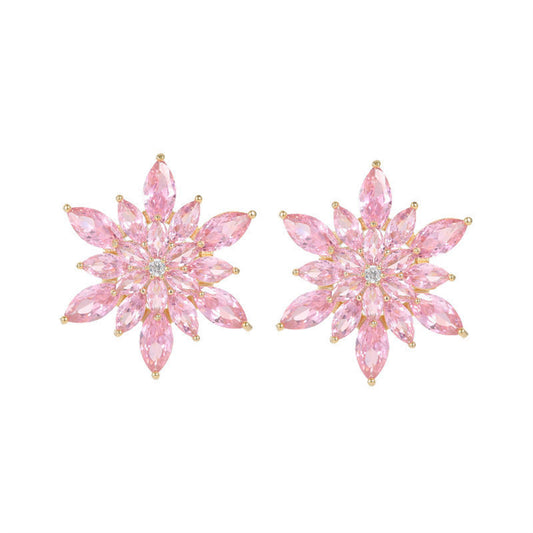 Crystal and Cubic Zirconia Snowflake Stud Earrings, stud earrings for women, vintage-inspired design, front view
