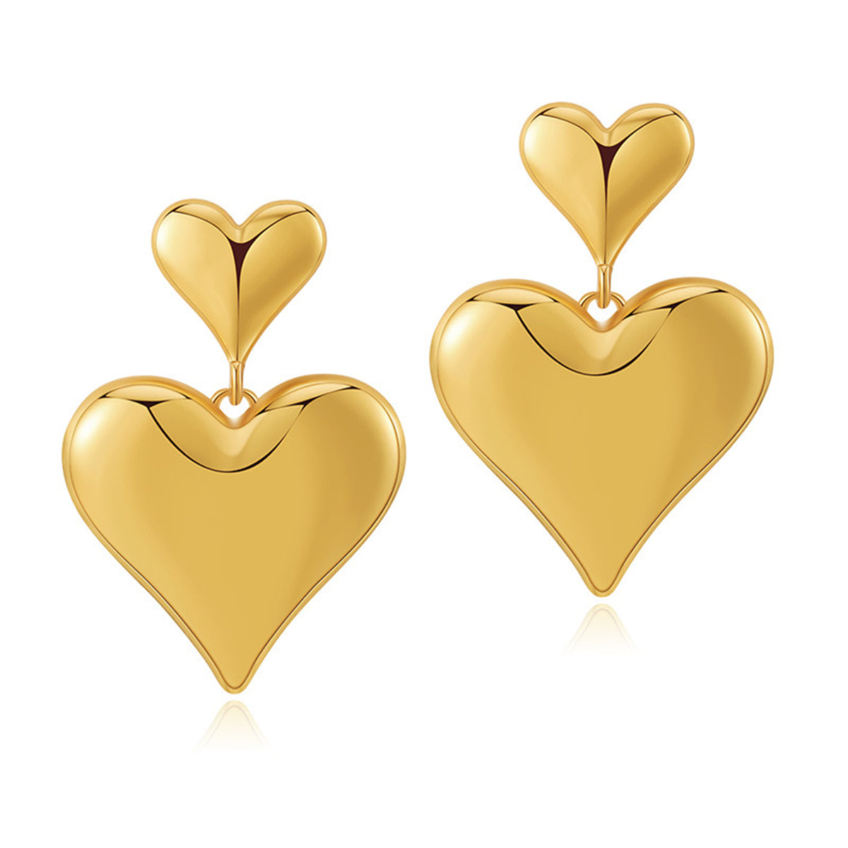 18K Gold-Plated Double Heart Drop Earrings, gold drop earrings for women, dainty minimalist design, lifestyle look