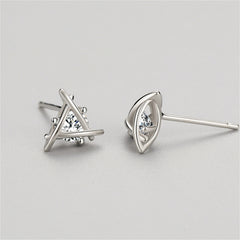 Cubic Zirconia & Silver-Plated Triangle Stud Earrings