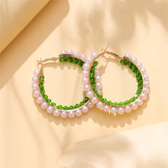 Green Acrylic & Pearl 18K Gold-Plated Hoop Earrings