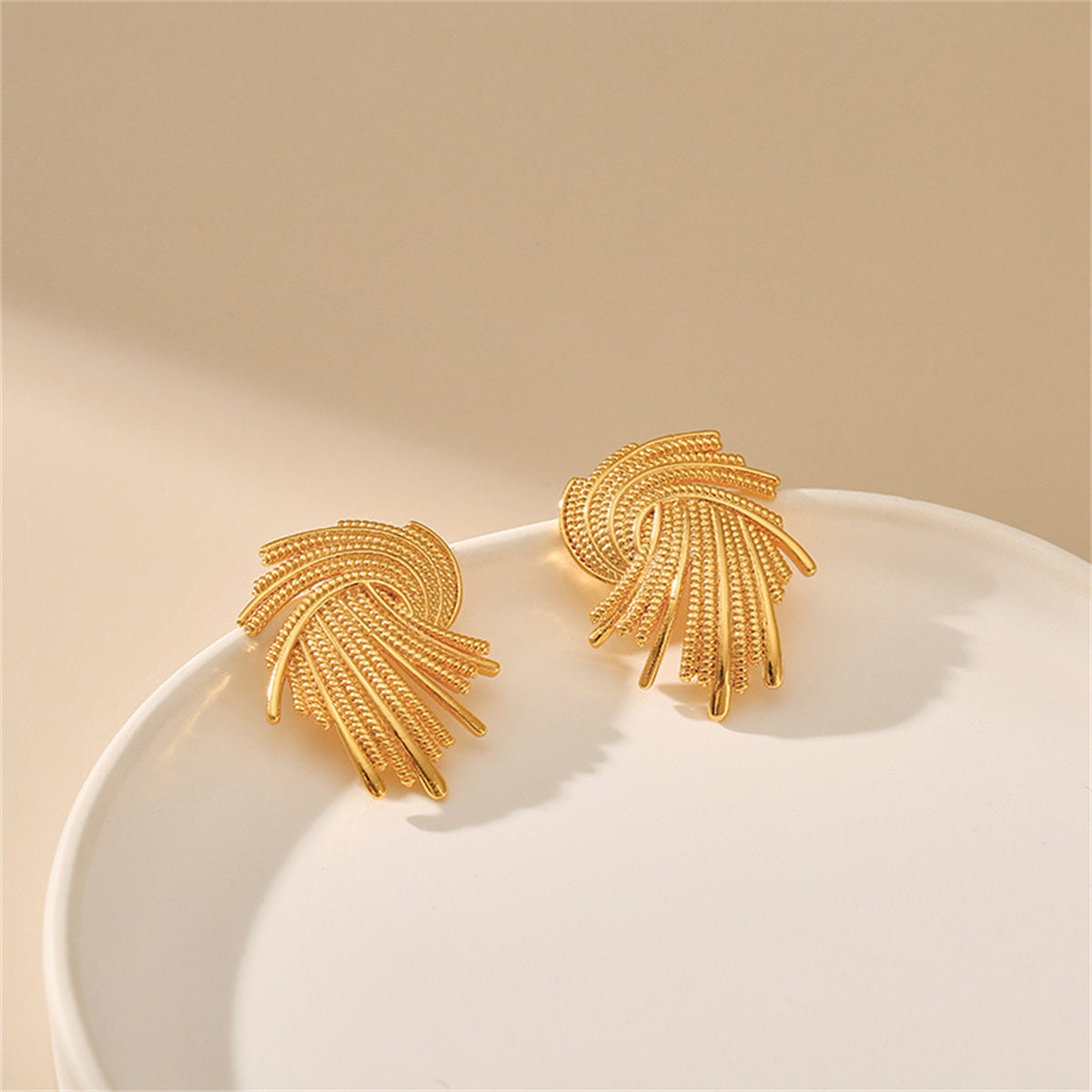 18K Gold-Plated Abstract Spiral Milgrain Stud Earrings