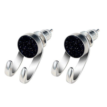 Silver-Plated and Blue Hook Ear Jackets, silver stud earrings for women, botanical inspired, detail close-up