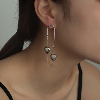 Silver-Plated Heart Chain Drop Earrings, silver drop earrings for women, vintage-inspired design, styled look