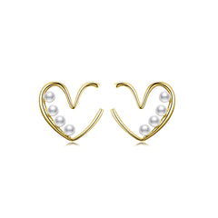 Pearl & 18K Gold-Plated Open Heart Beaded Huggie Earrings