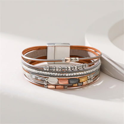 Gray Polystyrene and Silver-Plated Cubic Zirconia-Accent Leaves Layered Bracelet, silver bracelet for women, side view