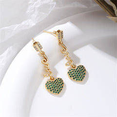Green Cubic Zirconia & 18K Gold-Plated 'LOVE' Heart Drop Earrings
