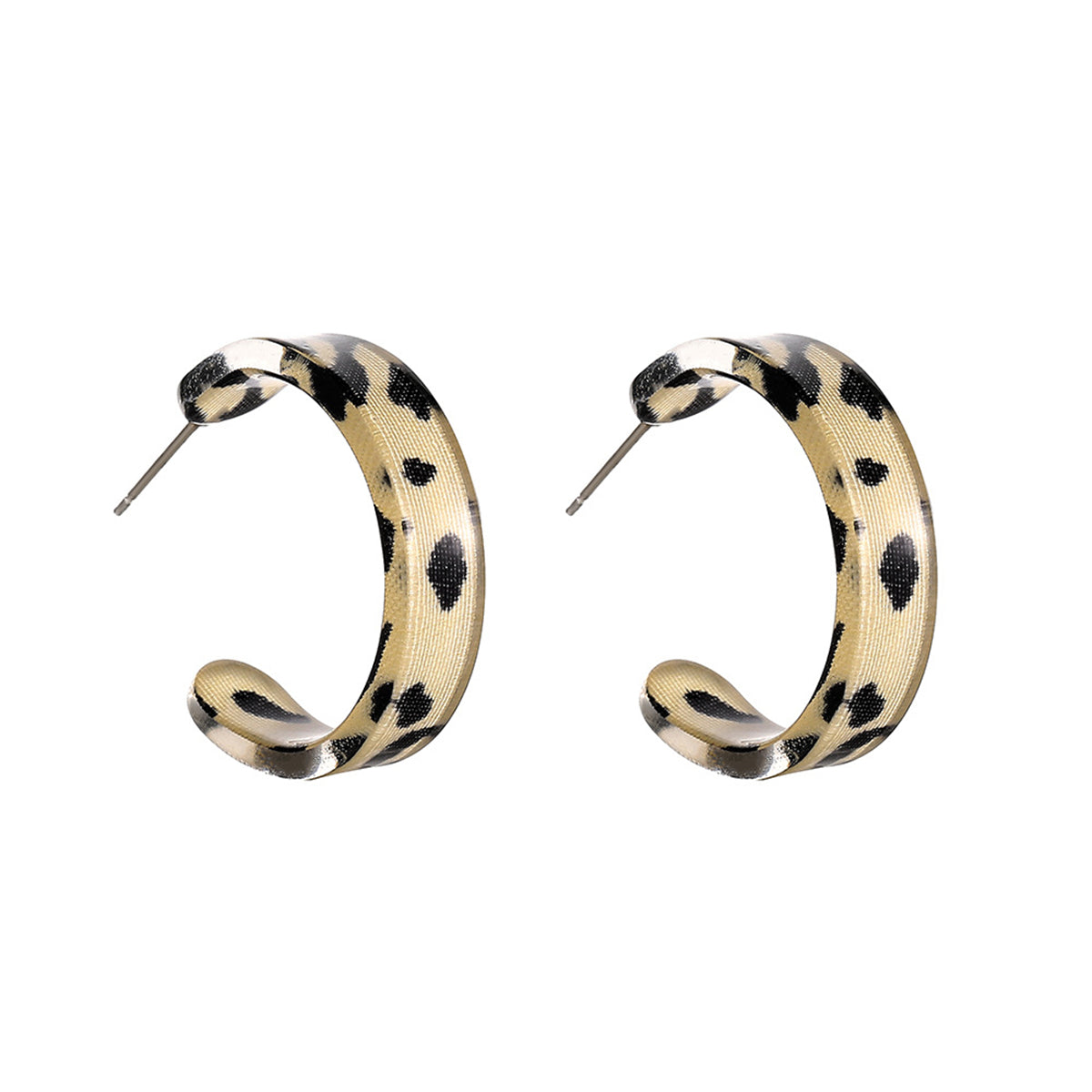 Beige & Black Acrylic Leopard Print Huggie Earrings