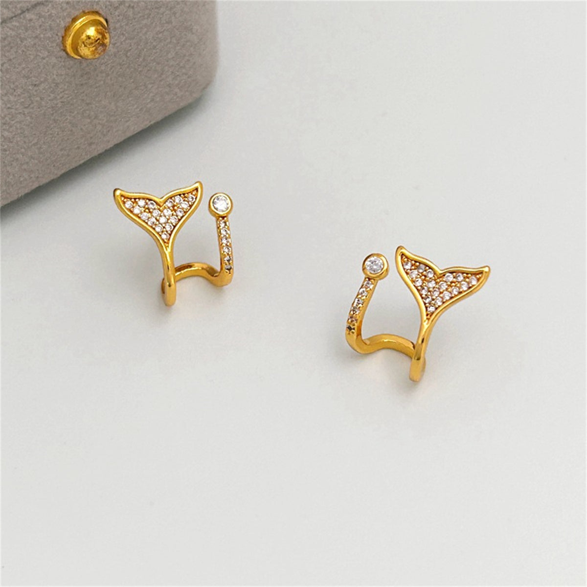 Cubic Zirconia & 18K Gold-Plated Fishtail Stud Earrings