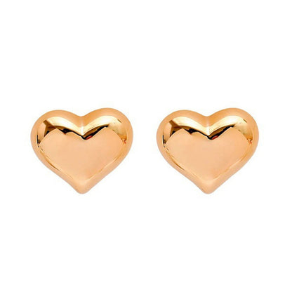 18K Gold-Plated Heart Stud Earrings, gold stud earrings for women, vintage-inspired design, front view