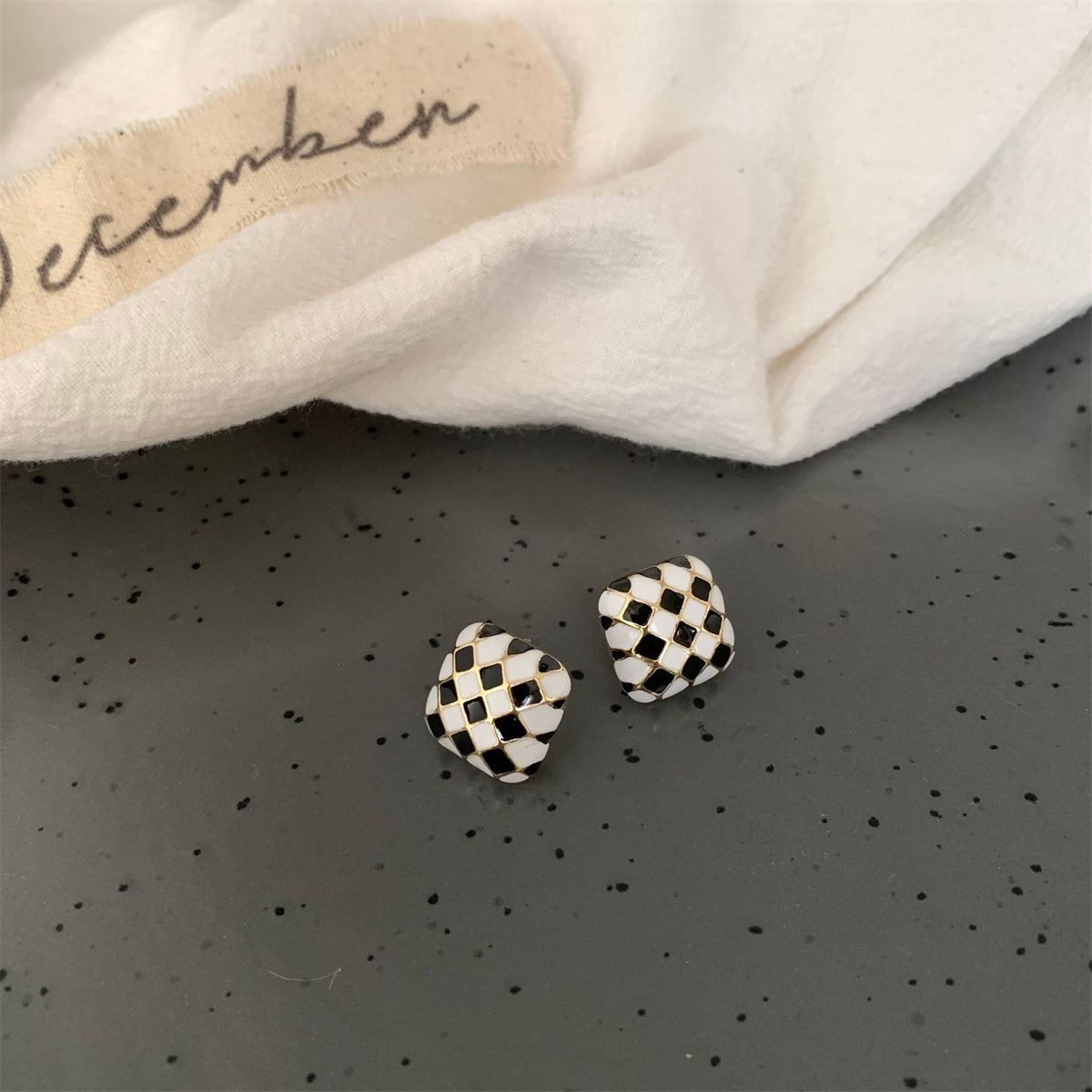 Black & White Checkerboard Square Stud Earrings