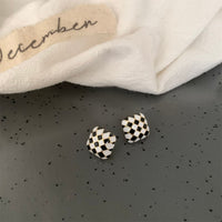 Black & White Checkerboard Square Stud Earrings