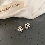Black & White Checkerboard Square Stud Earrings