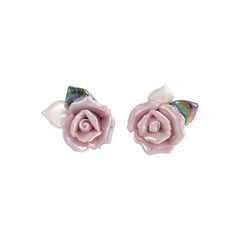 Purple Resin & Enamel 18K Gold-Plated Rose Stud Earrings