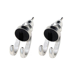 Silver-Plated & Black Hook Ear Jackets